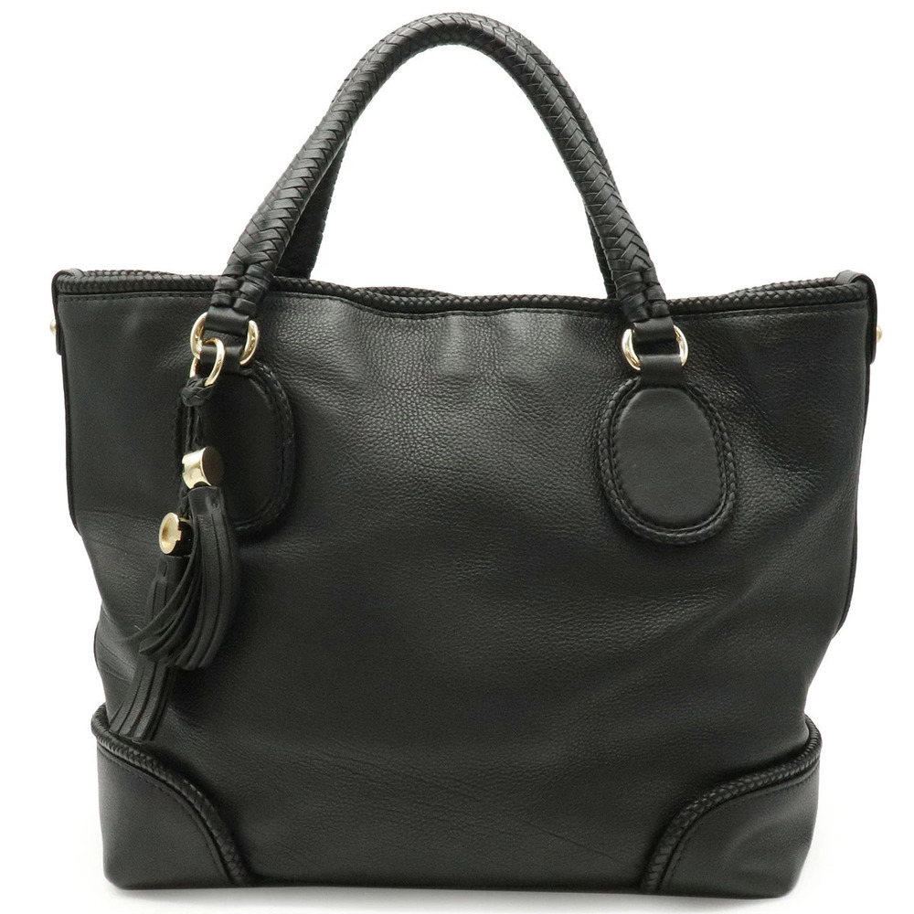 Gucci Marrakech Tote Bag Shoulder Fringe Leather Black